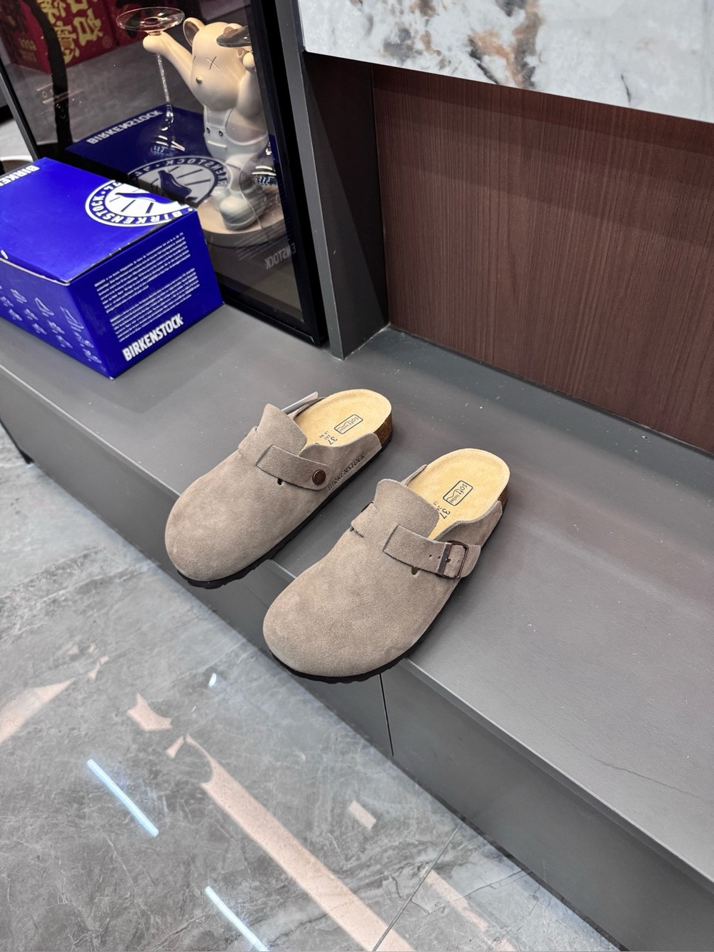 BIRKENSTOCK Boston taupe suede mule clogs